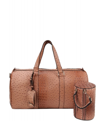 Ostrich Croc 2-in-1 Duffle & Makeup Pouch Set LF128 DARK BLUSH